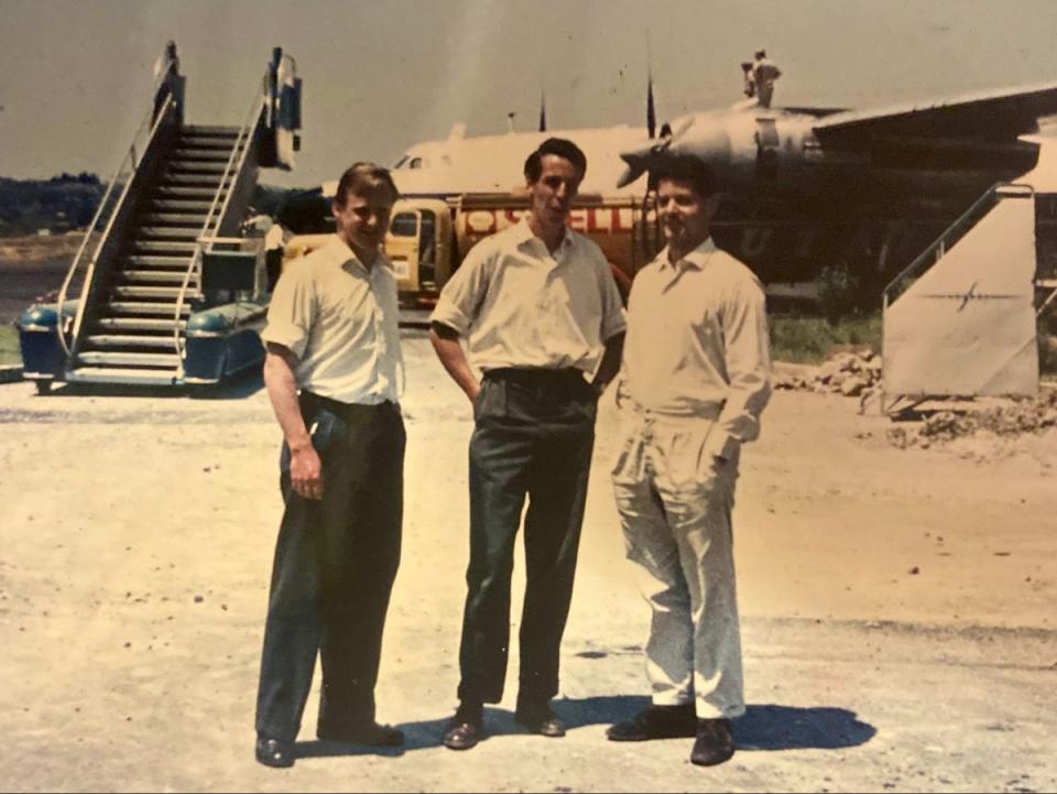 Going places: Colin Murison Small (right) at Corfu airport in 1965 (Alex Small)