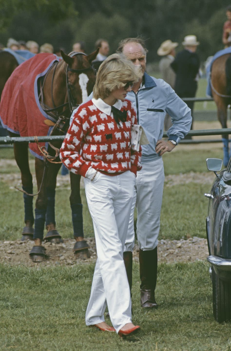 diane, princess of wales 1961 1997 with major ronald ferguson 1931 2003 during a polo match at smiths law, guards polo club, windsor, june 1983 diana wears black muir and osborne sheepskin sweater photo by princess diana archivegetty pictures