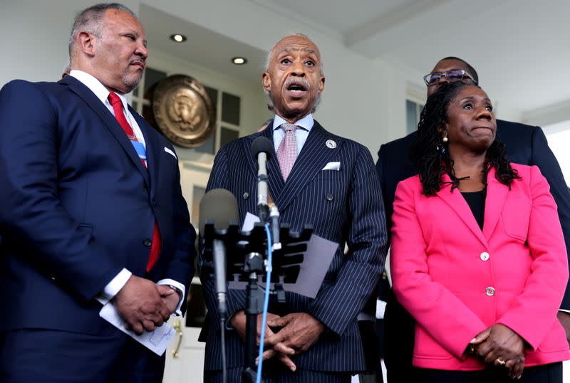 Leadership of civil rights organizations leave the White House following a meeting about voting rights with the President and Vice President