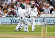 Cricket - England vs South Africa - Second Test - Nottingham, Britain - July 15, 2017 South Africa's Hashim Amla celebrates the wicket of England's Liam Dawson Action Images via Reuters/Carl Recine