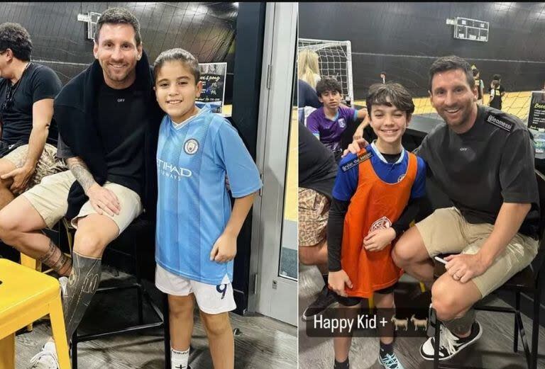 Messi también posó con pequeños hinchas de Manchester City y Chelsea