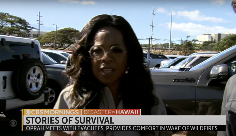 Screenshot of Oprah with chyron "Stories of survival"