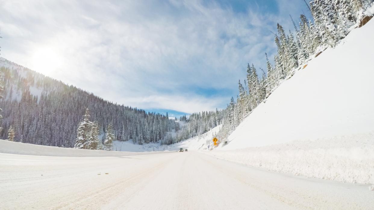 A look at the roadways surrounding Berthoud Pass, a mountain pass in Colorado, after a winter storm.