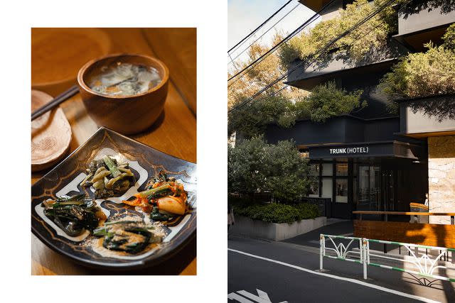 <p>Irwin Wong</p> From left: Traditional dishes of the Indigenous Ainu people at Harukor; Trunk (Hotel), a property in Tokyo's Shibuya neighborhood.