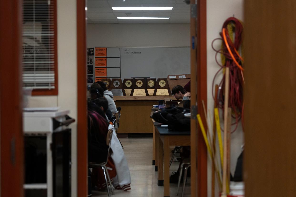 Hutto robotics UIL trophies sit on a table in the Robotics classrooms at Hutto High School last year. Hutto school Superintendent Raúl Peña abruptly resigned Thursday night.