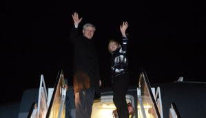 Prime Minister Stephen Harper and wife Laureen depart Ottawa on Tuesday, April 16, 2013, on route to London for the funeral of former British Prime Minister Margaret Thatcher. THE CANADIAN PRESS/Sean Kilpatrick