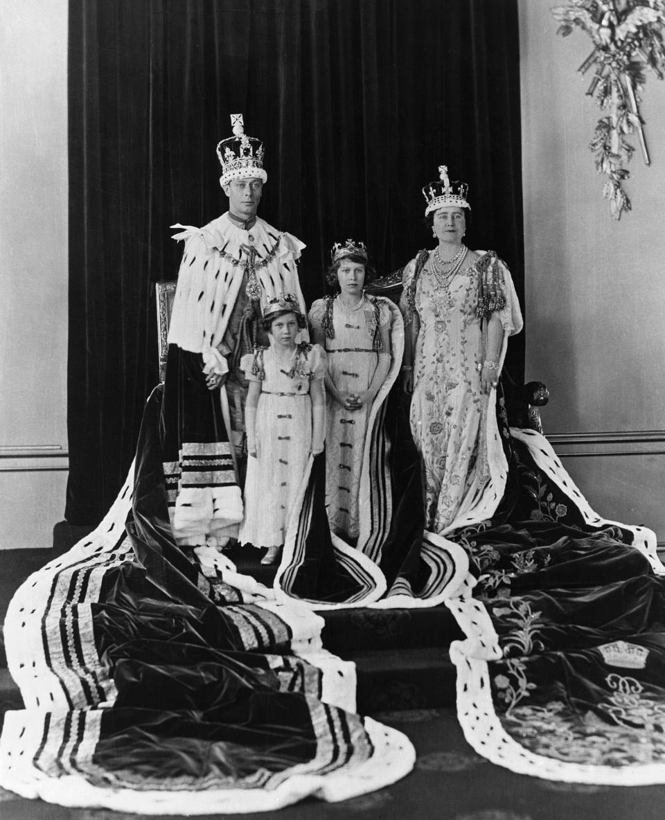 King George VI and Queen Elizabeth of England with their daughters Princess Elizabeth and Princess Margaret 