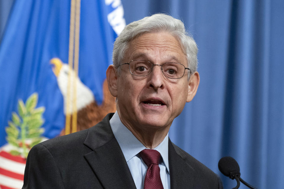 Attorney General Merrick Garland speaks during a news conference at the Department of Justice in Washington, Thursday, Aug. 4, 2022. The U.S. Justice Department announced civil rights charges Thursday against four Louisville police officers over the drug raid that led to the death of Breonna Taylor, a Black woman whose fatal shooting contributed to the racial justice protests that rocked the U.S. in the spring and summer of 2020. (AP Photo/Manuel Balce Ceneta)