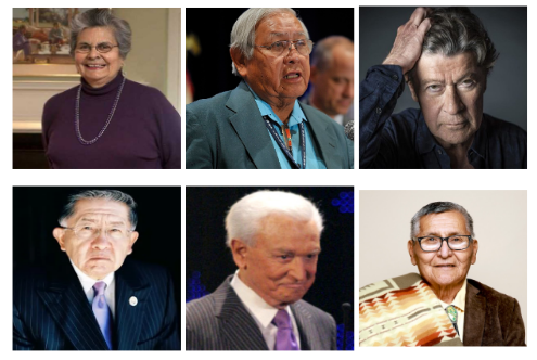 Top: Ada Deer, Peterson Zah, Robbie Robertson; Bottom: Ernest Sickey, Bob Barker, Ben Shelly