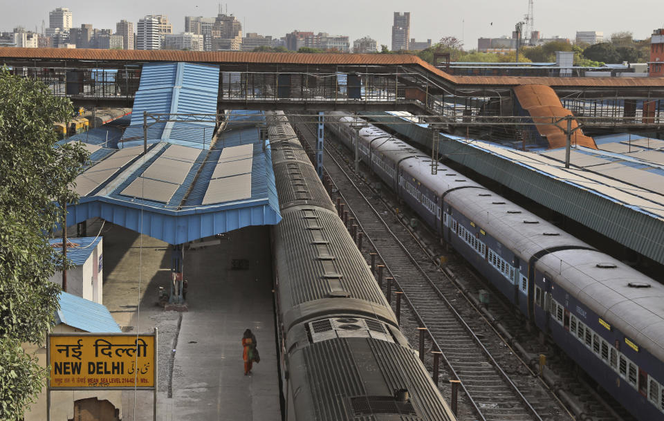 A deserted New Delhi Railway station during a lockdown amid concerns over the spread of Coronavirus, in New Delhi, India, Monday, March 23, 2020. Authorities have gradually started to shutdown much of the country of 1.3 billion people to contain the outbreak. For most people, the new coronavirus causes only mild or moderate symptoms. For some it can cause more severe illness. (AP Photo/Manish Swarup)