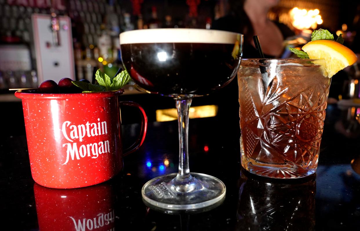 The Winter Cranberry Mule, from left, Ketel One Espresso Martini and Fireside Bourbon Ball are on the cocktail menu at Experts Only apres ski bar on Cathedral Square
