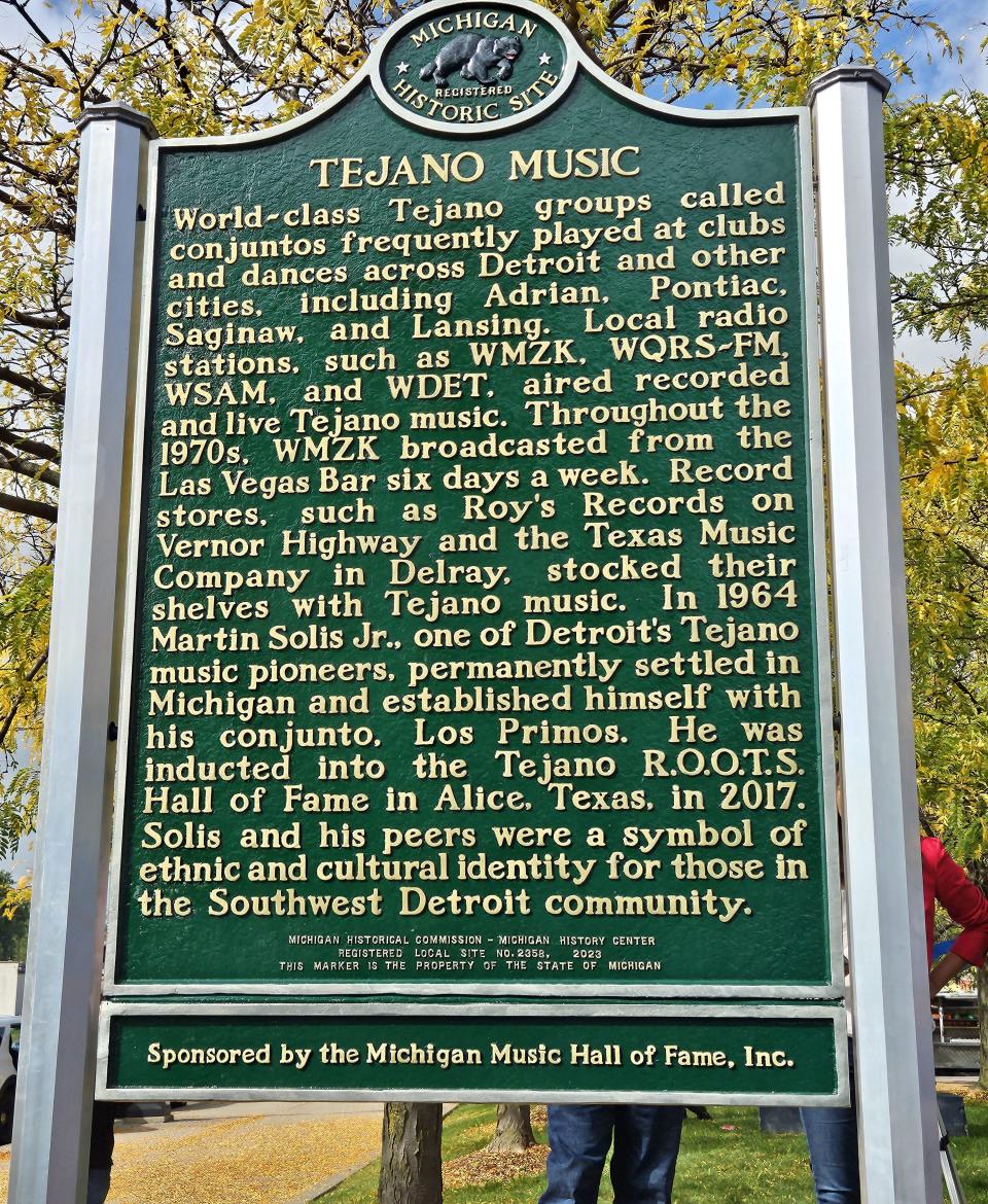 A Michigan state historic marker honoring the Mexican American musicians who brought the Tejano genre of music from Texas to Michigan was unveiled during a Sept. 29 ceremony in Detroit's Mexicantown Community Development Corporation Plaza district. The marker at 21st and Bagley streets is the state’s first to directly recognize Hispanic contributions to Michigan history.