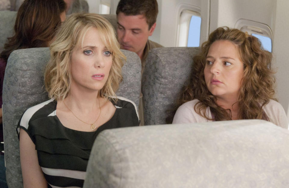 The movie's co-writer Annie Mumolo plays the nervous passenger on the plane