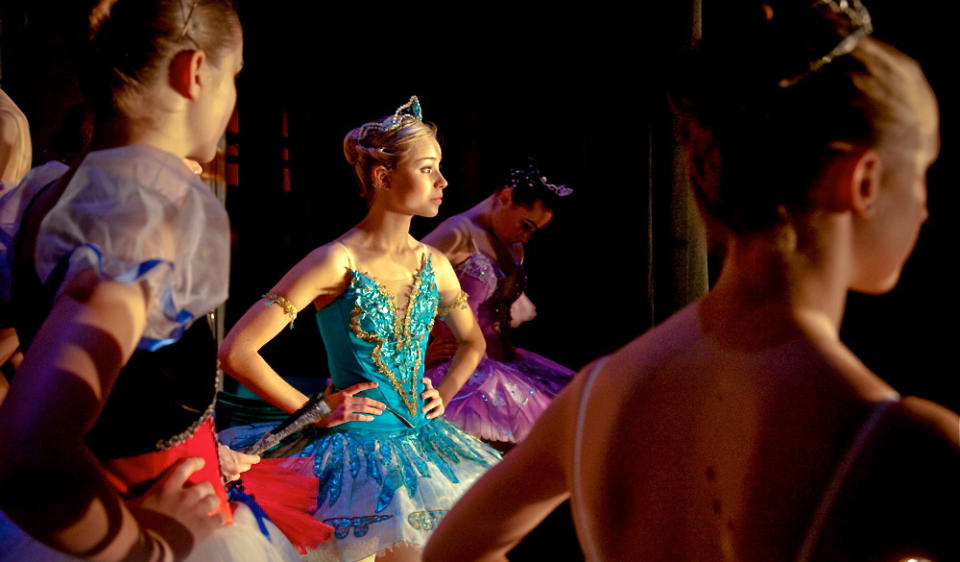 In this film image released by Sundance Selects, Rebecca Houseknecht is shown in a scene from the film "First Position." (AP Photo/Sundance Selects)