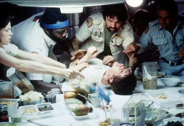 The chest-burst scene from Ridley Scott's "Alien"