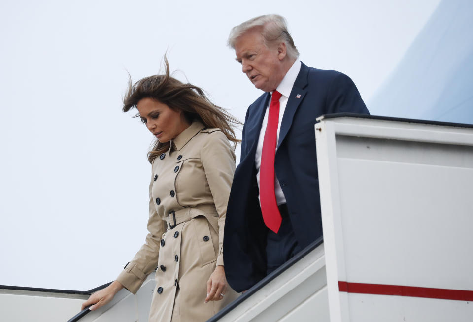 The photos show Melania and her husband, President Donald Trump, exiting Air Force One in Brussels. Photo: AAP