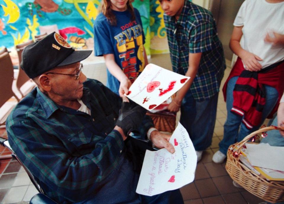 Several children from Stonewall Middle School in Manassas delivered about 100 valentines to patients at the VA Medical Center in 1999 (Getty Images)