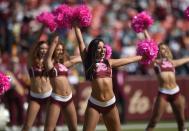 <p>Washington Redskins cheerleaders perform before an NFL football game between the Redskins and the Philadelphia Eagles, Sunday, Oct. 16, 2016, in Landover, Md. (AP Photo/Nick Wass) </p>
