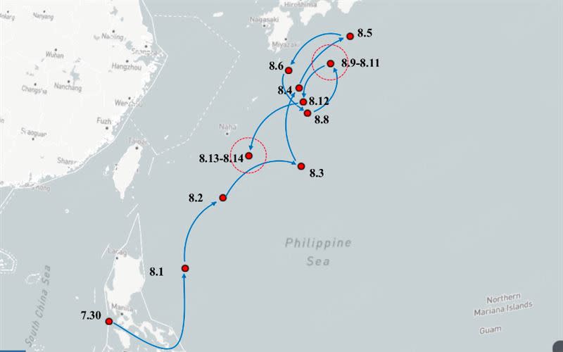 美軍「雷根號」一路南下，2天往西南方移動了約500海里。（圖／翻攝自SCS Probing Initiative推特）