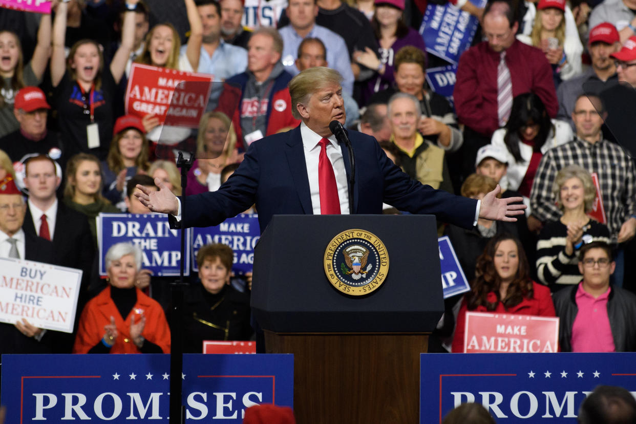 President Donald Trump speaks to supporters in Moon Township, Pennsylvania, on Saturday. (Photo: Jeff Swensen via Getty Images)