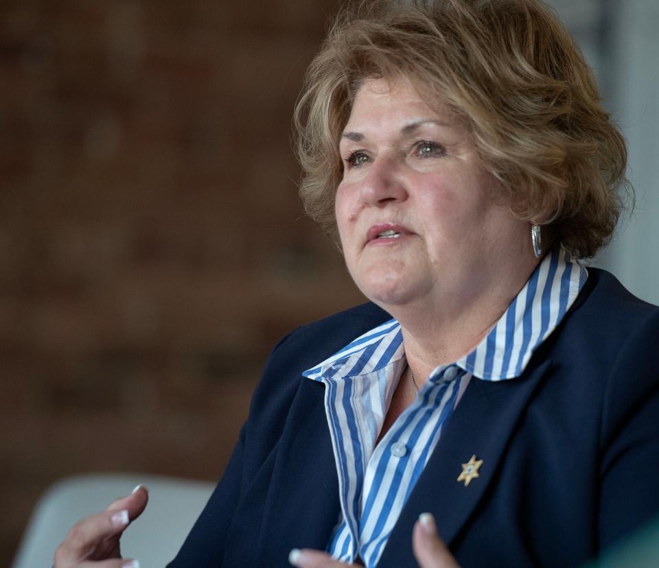 Barnstable County Sheriff Donna Buckley speaks to the Cape Cod Times Editorial Board in Hyannis.