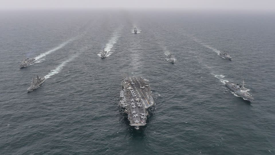 South Korean, American and Japanese naval vessels sail in formation during a joint exercise in international waters off South Korea's southern island of Jeju last year. - South Korean Defense Ministry/Getty Images