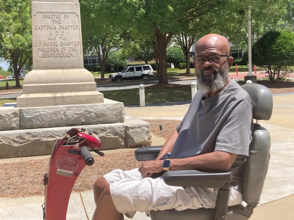 Chris Thomason said that the Confederate monument in front of the Gaston County Courthouse makes him feel that he is "not on a level playing field."