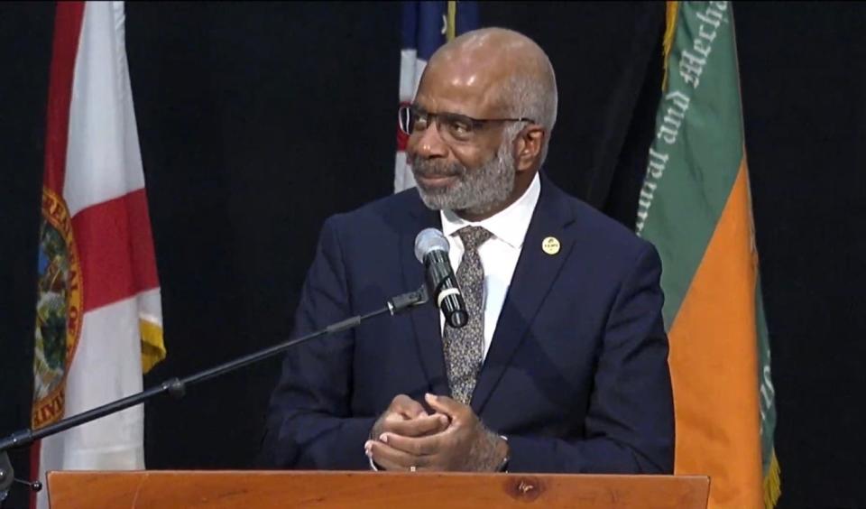 FAMU President Larry Robinson speaks during the university's MLK Convocation on Friday, January 12, 2024.