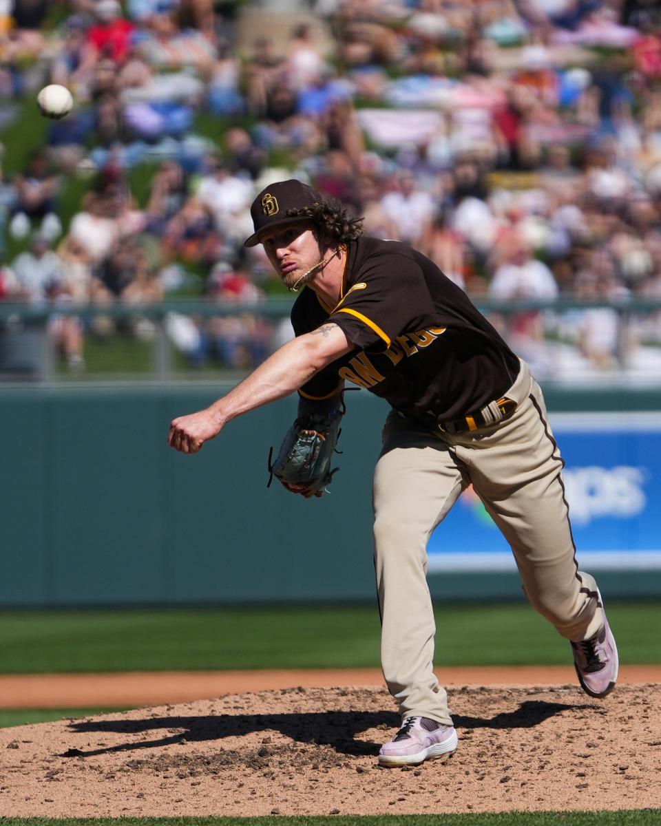 San Diego Padres pitcher Josh Hader (71) pitches during a Spring Training game between the Arizona Diamondbacks and the San Diego Padres at Salt River Fields on Saturday, March 4, 2023, in Scottsdale. 