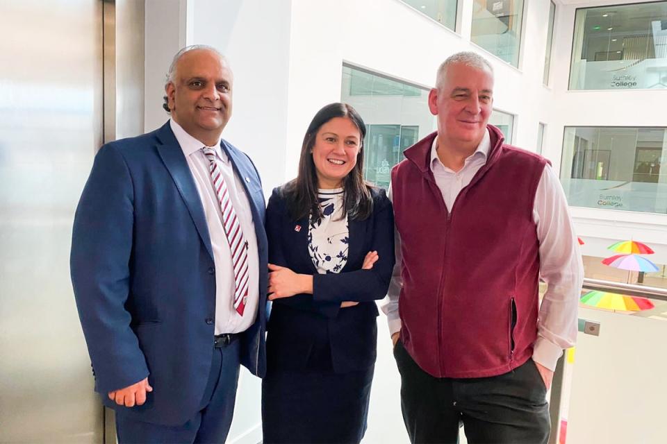 Suspended candidate Graham Jones (right), and Azhar Ali (left), who has been ditched as Labour’s candidate in the Rochdale by-election, with shadow cabinet minister Lisa Nandy in 2022 (Supplied)