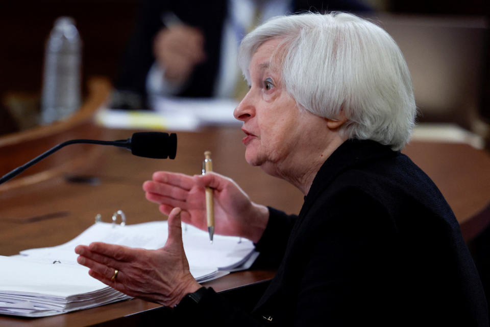 U.S. Treasury Secretary Janet Yellen testifies before a U.S. House Ways and Means Committee hearing on President Joe Biden's fiscal year 2024 Budget Request on Capitol Hill in Washington, U.S., March 10, 2023. REUTERS/Evelyn Hockstein