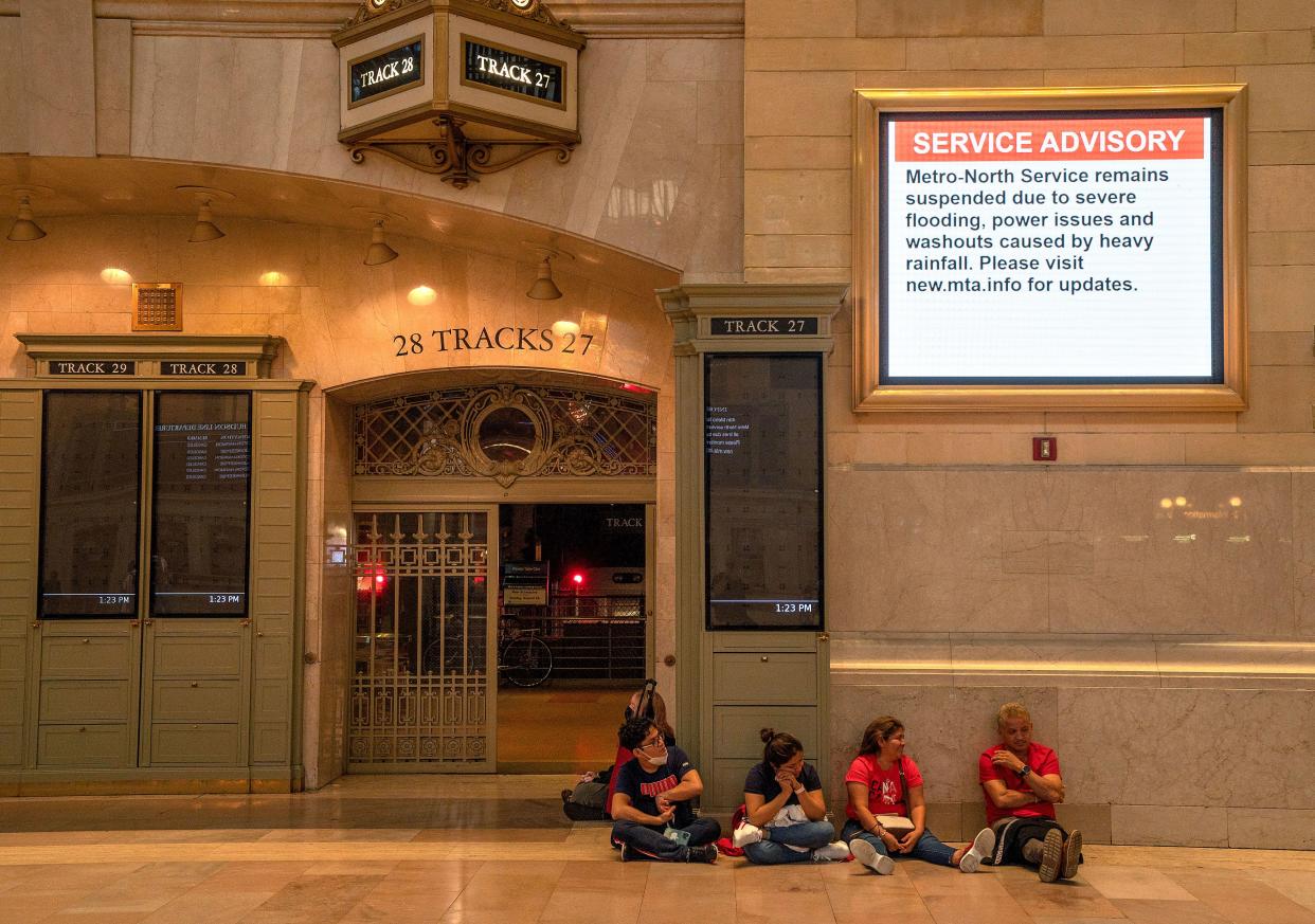 Delays and cancelations for Metro-North are displayed in Grand Central Station on Thursday, Sept. 2, 2021, in Manhattan.