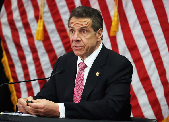 New York Governor Andrew Cuomo speaks during a Coronavirus Briefing at Northwell Feinstein Institute For Medical Research.