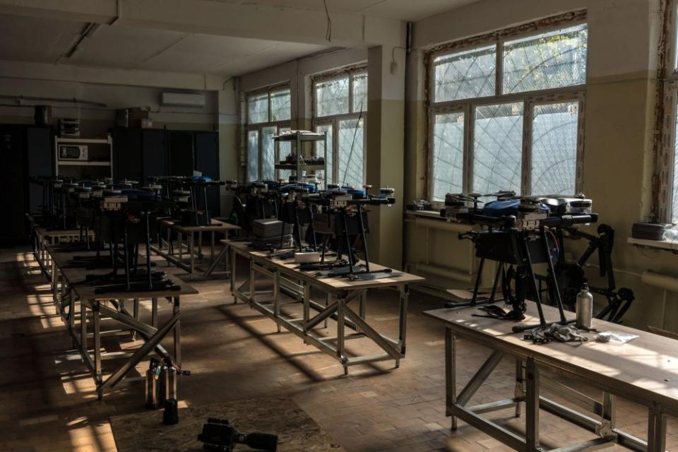 A drone workshop in Dnipro, Ukraine, on Aug. 6, 2023. The manufacturer sources parts from China to make agricultural drones, which have been repurposed for the war.<span class="copyright">Brendan Hoffman—The New York Times/Redux</span>