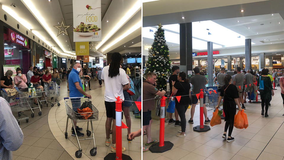 Queues of people outside Foodland supermarket on Norwood Parades, Adelaide. Source: Supplied