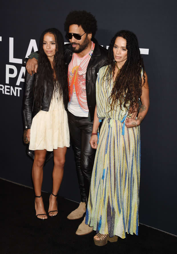 Zoë Kravitz, Lenny Kravitz and Lisa Bonet attend the Saint Laurent show at The Hollywood Palladium on Feb. 10, 2016, in Los Angeles.<p><a href="https://www.gettyimages.com/detail/518044880" rel="nofollow noopener" target="_blank" data-ylk="slk:Jeffrey Mayer/Getty Images;elm:context_link;itc:0;sec:content-canvas" class="link ">Jeffrey Mayer/Getty Images</a></p>