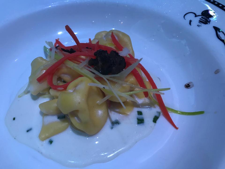 closeup shot of truffle pasta dish from a restaurant on disney cruise