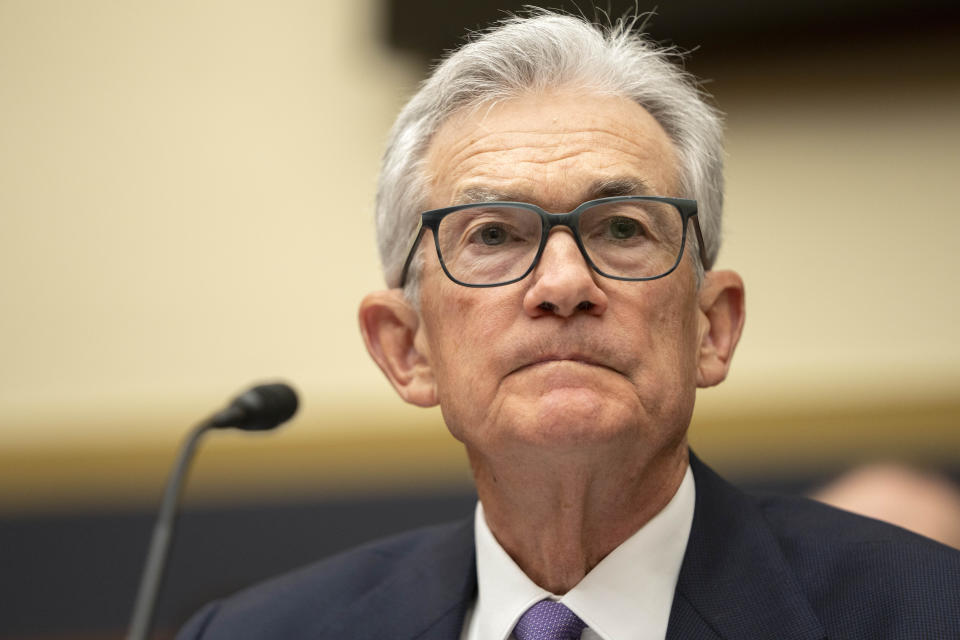 Federal Reserve Chairman Jerome Powell appears before the House Financial Services Committee on Capitol Hill, Wednesday, March 6, 2024, in Washington.  (AP Photo/Mark Schiefelbein)