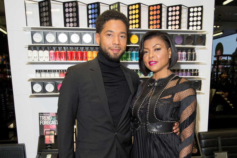 M.A.C. Viva Glam Spokespeople (R) Taraji P. Henson and (L) Jussie Smollett meet fans at M.A.C. Michigan Avenue Store in Chicago on Feb. 13, 2017. - Credit: Jeff Schear/Getty Images for M.A.C. Cosmetics