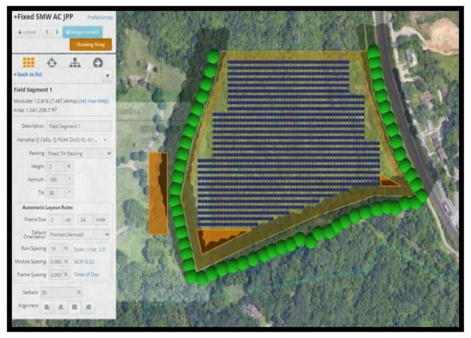 This diagram shows how solar panels would be positioned in the southeast corner of Mount Hope Cemetery land if the city of Belleville bought it and leased 25 acres for a solar farm.