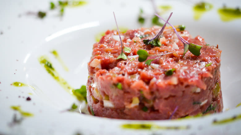 Beef tartare on a plate