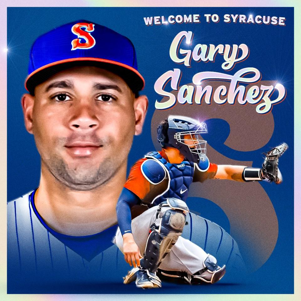 「海怪」桑其士（Gary Sánchez）加盟大都會。摘自 Syracuse Mets推特