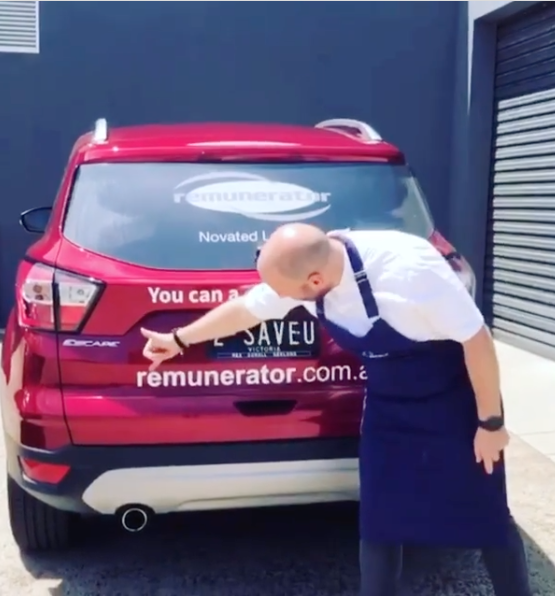 George Calombaris' Remunerator car ad after wage theft scandal. Photo: Instagram/gcalombaris.