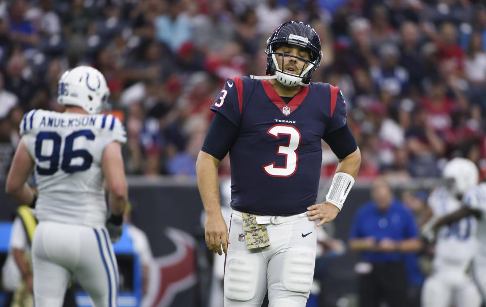 Houston Texans quarterback Tom Savage started in place of Deshaun Watson on Sunday. (AP)