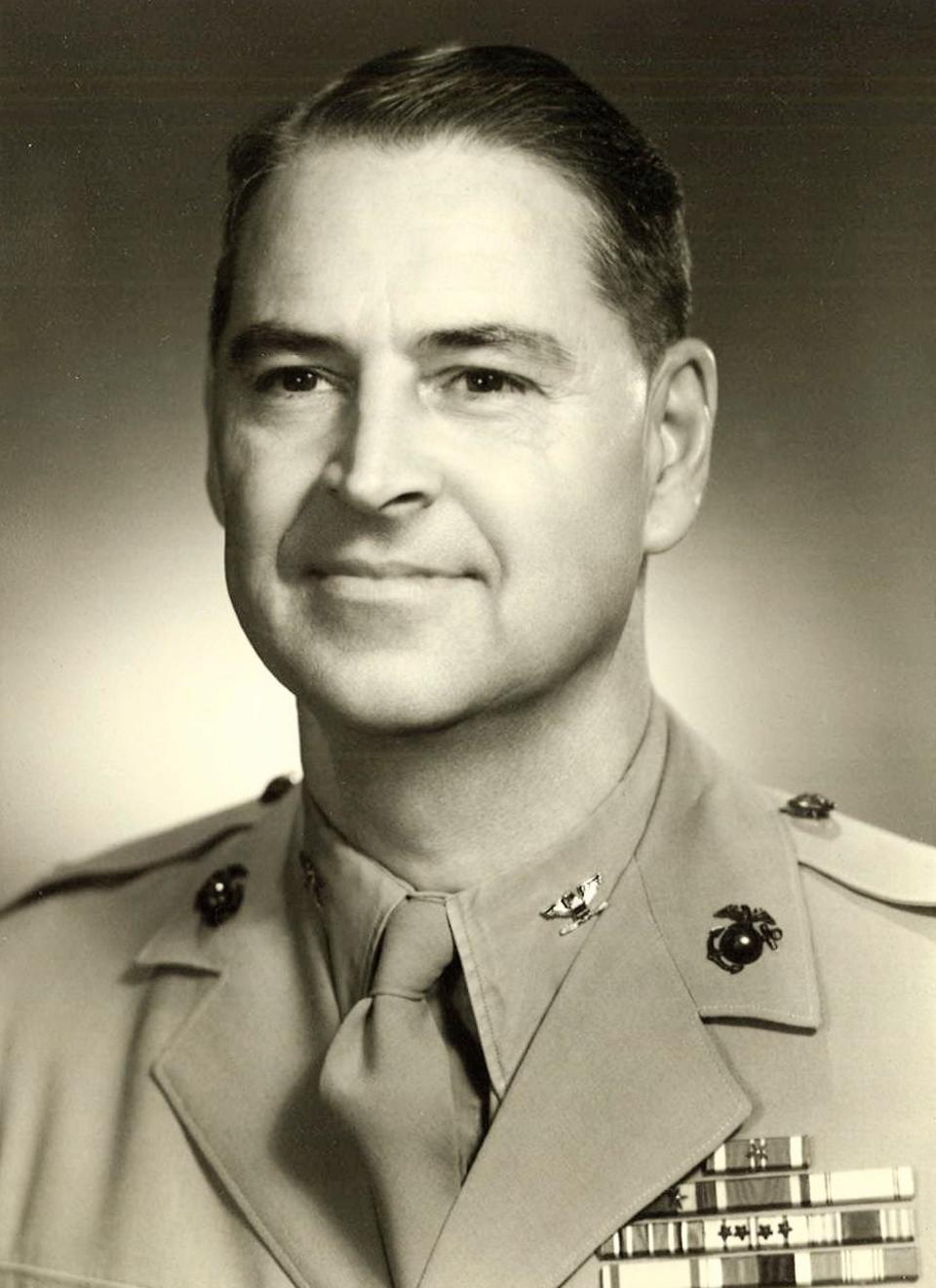 Bill Dukes was promoted from colonel to general after he retired from the Marine Corps, serving in World War II and afterward.