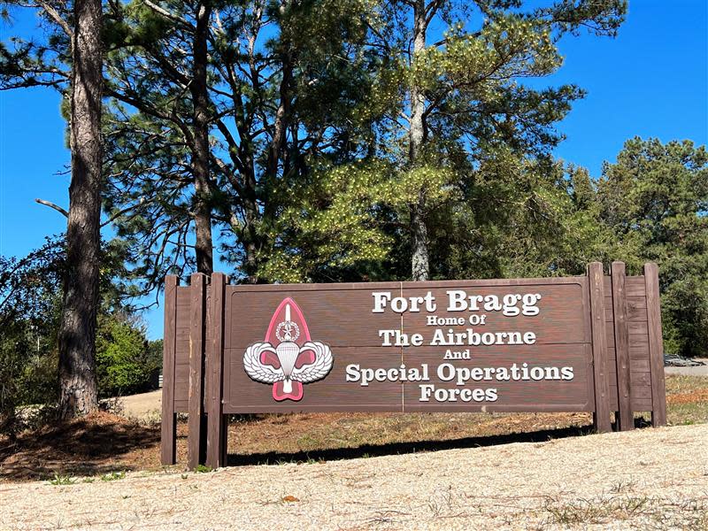 The Fort Bragg sign at Stryker Golf Course on Bragg Boulevard.