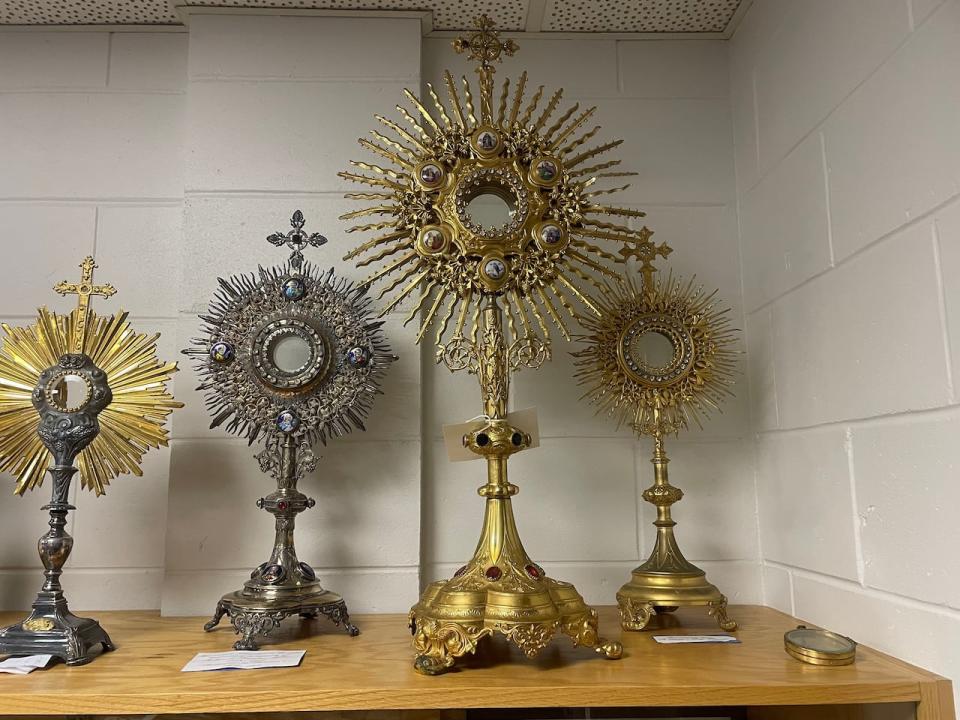 There is a large collection of monstrances, chalices and other vessels used in services over the last 200 years. 