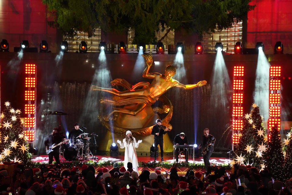 Carly Pearce performs at the Rockefeller Center Christmas tree lighting ceremony on Wednesday, Nov. 29, 2023, in New York. (Photo by Charles Sykes/Invision/AP)