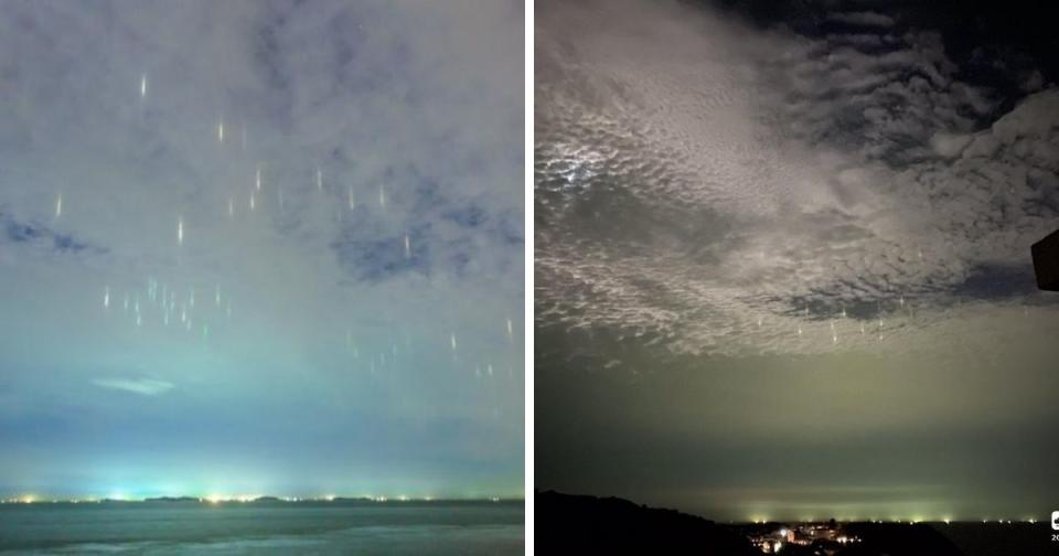 <p>攝影師無敵武士兔攝於福建平潭的光柱現象(左)、179小王子攝於馬祖莒光｜The “light pillars” were seen in southeastern Pingtan County.(left) and the light pillars spotted in Matsu. (right) (Courtesy of @wudiwushitu/Weibo and @weather.taiwan / Facebook)</p>
