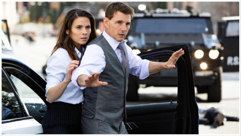 Hayley Atwell and Tom Cruise in "Mission: Impossible - Dead Reckoning Part I"